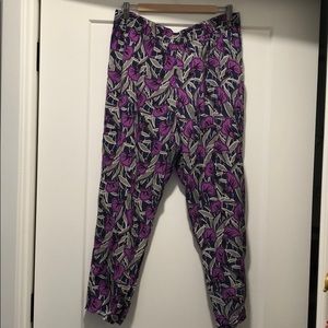 Beautiful navy, purple leaves silk pants